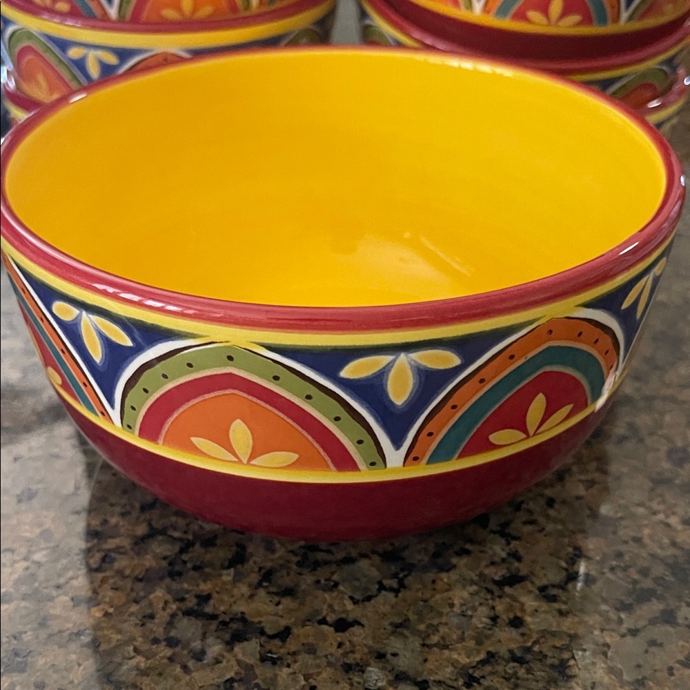 Pier 1 Colorful Ceramic Bowl with Yellow Interior